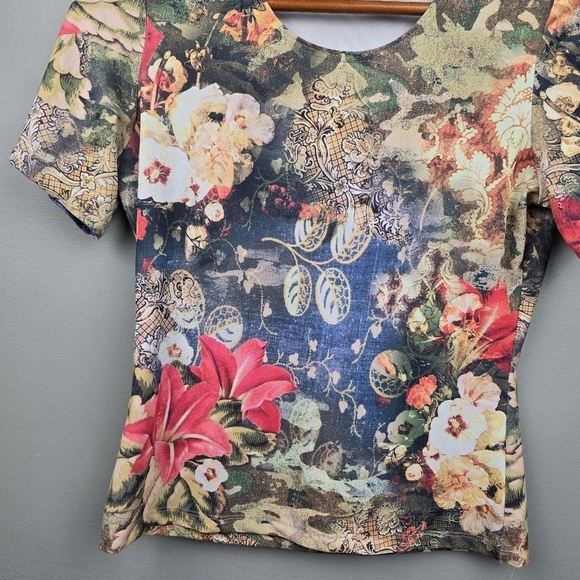 Vintage Art To Wear Stretchy Blouse Floral Multi-colored Womens Size M Petite‎ - Picture 3 of 9